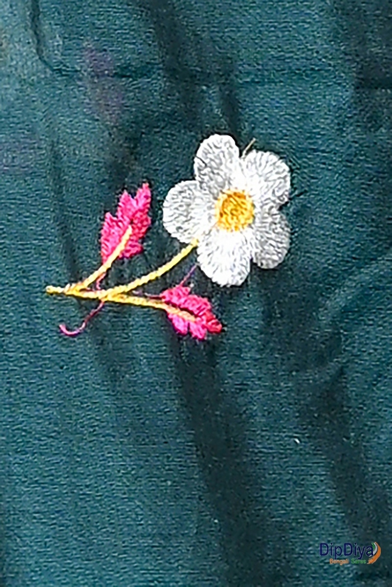 Turquoise Green Pure Cotton Paray Embroidery Handloom saree (297)